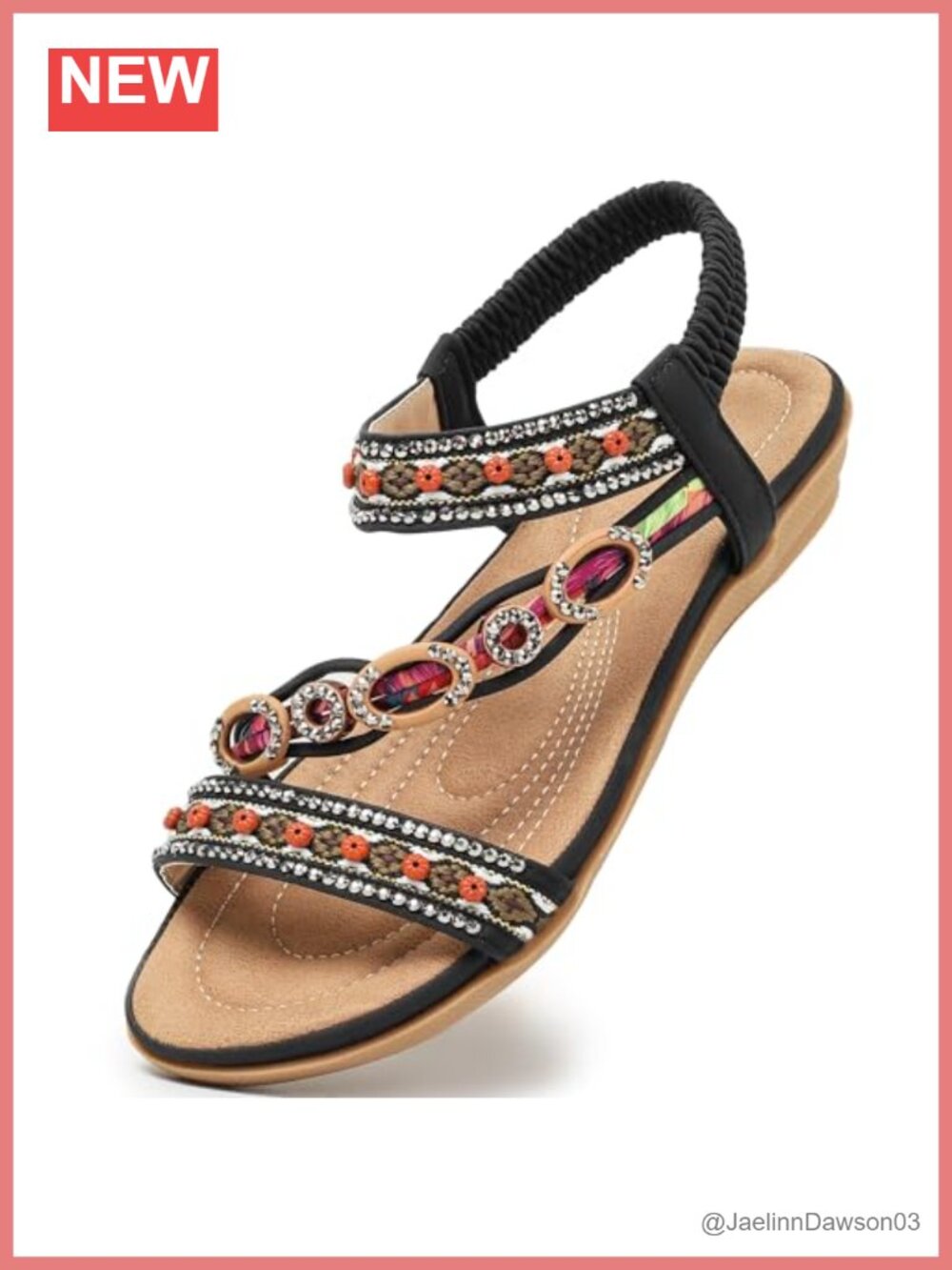 Beaded Elastic Slingback Flat Sandals - Bohemian Dressy Summer